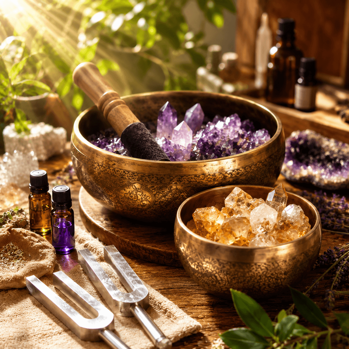 Singing bowl with crystals
